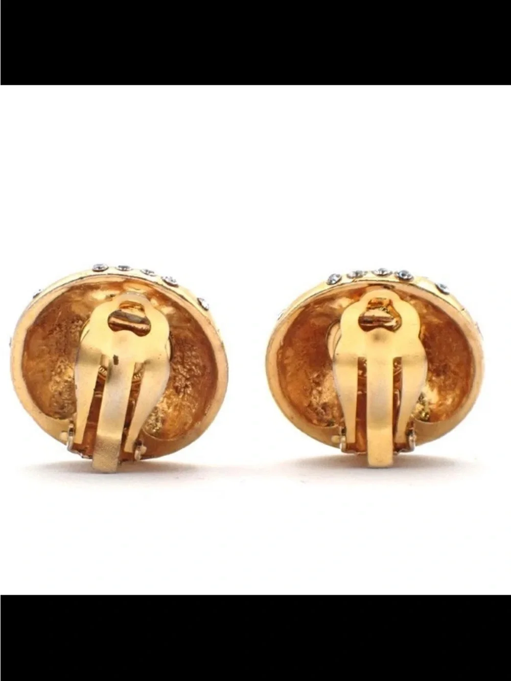Authentic CHANEL Vintage  Rhinestone  Logo Button Earrings MADE FRANCE
